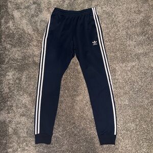 Adidas Men Dark Blue Joggers with White Stripes